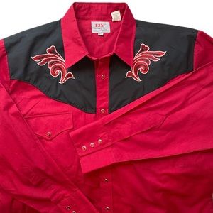 Ely Diamond Pearl Snap Shirt Size XL Red Black Western Long Sleeve